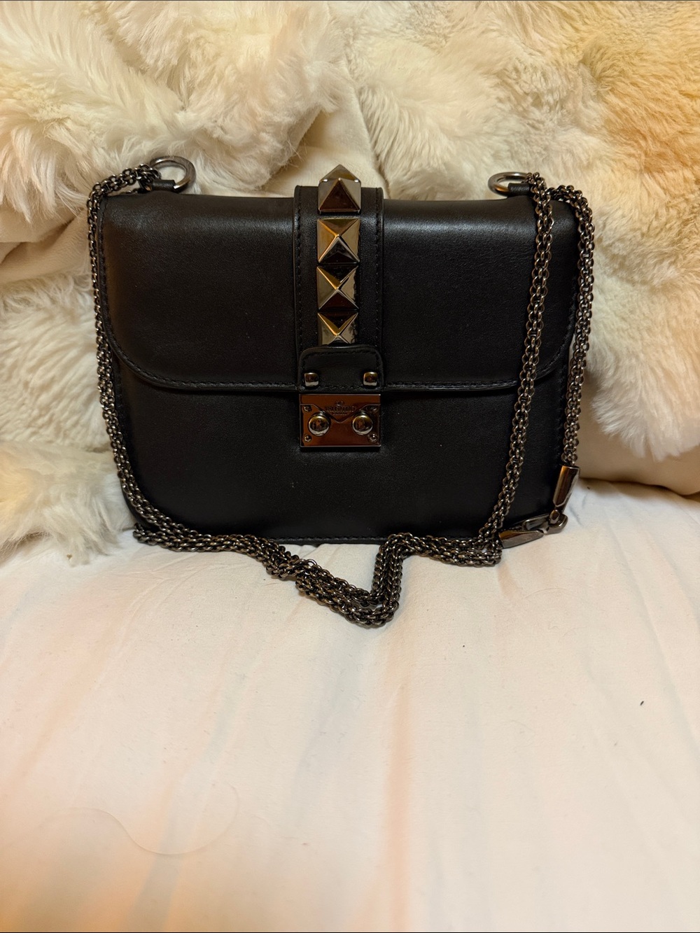 Valentino Garavani Black Leather Studded Chain Crossbody